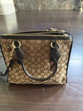 Coach Tan/Brown Signature Canvas Carryall Satchel with Gold Hardware